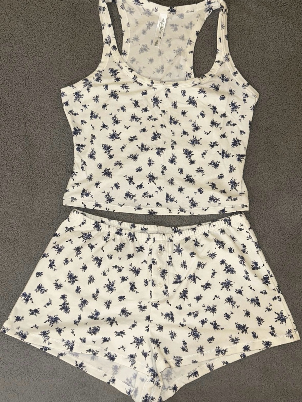 Wild Fable White & Navy Floral Tank and Short Sleep Pajama Set